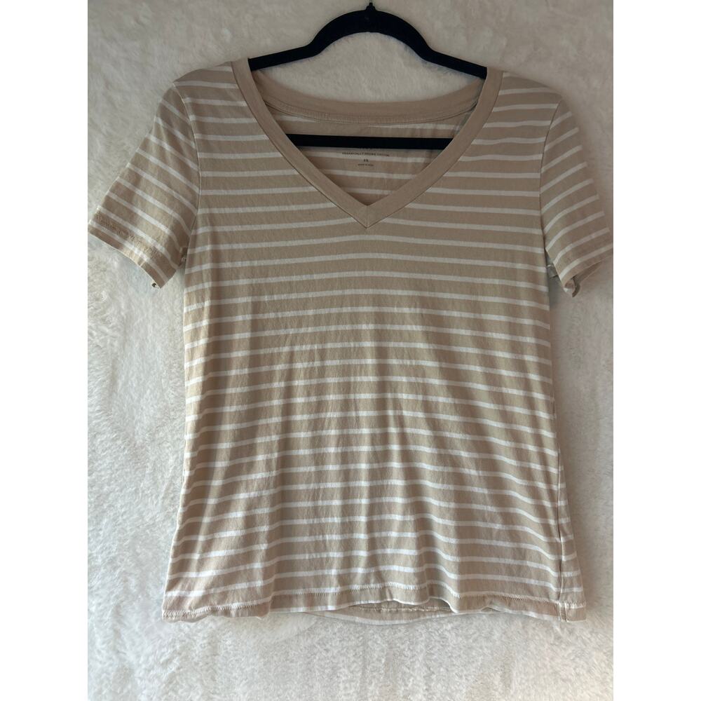 Gap‎ Striped V Neck T Shirt Women's Size XS Beige White